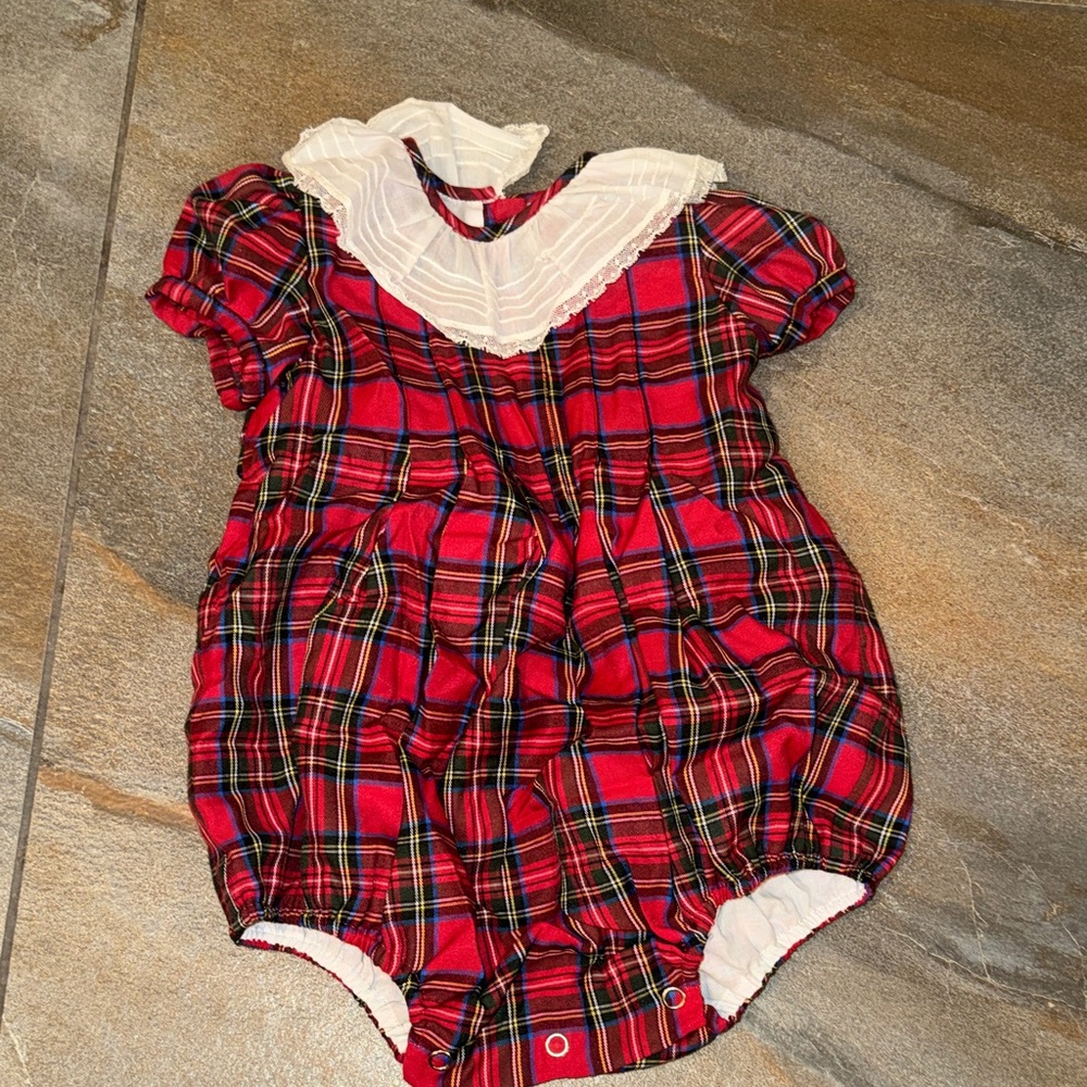 Sal & Pimenta - Red Plaid Baby Romper with White Collar